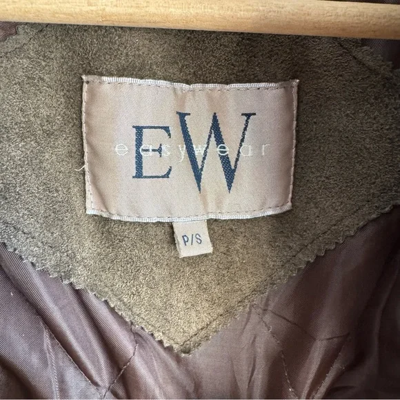 Vintage 80s Brown Suede Utility Coat Womens S Leather Longline Safari Distressed - Picture 14 of 16